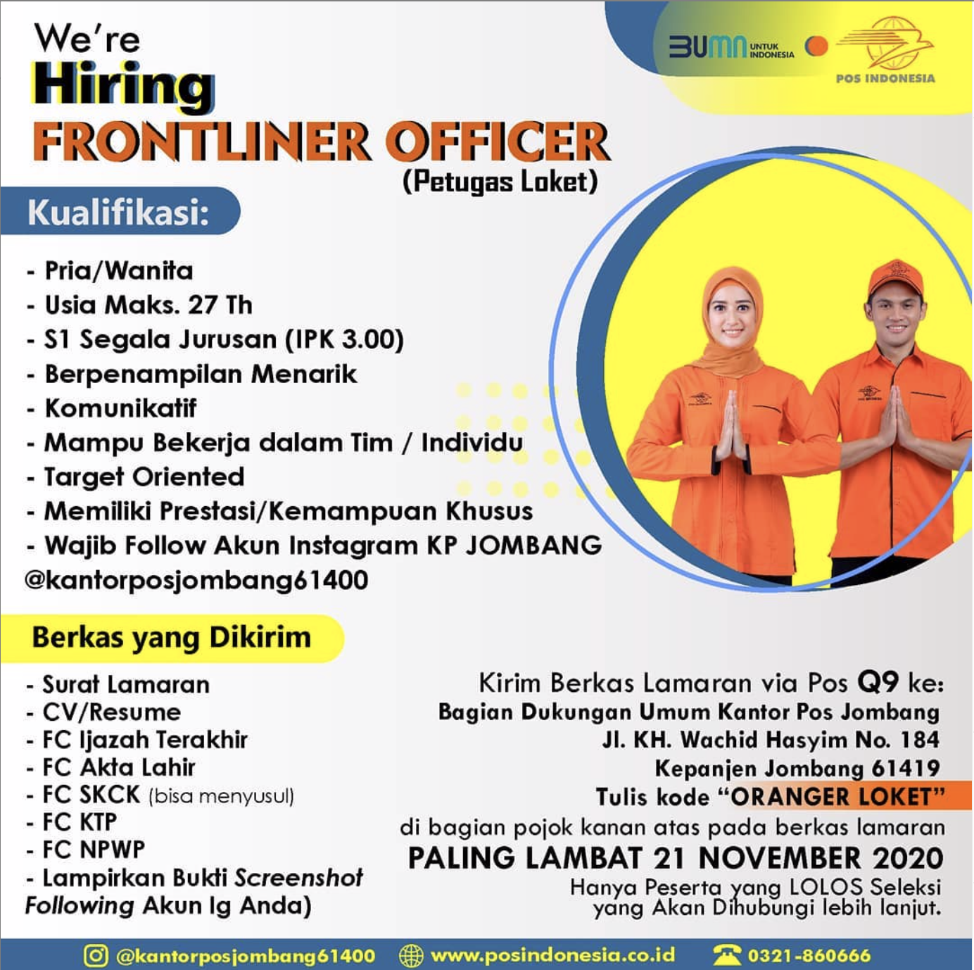 Lowongan Kerja Frontliner Officer Kantor Pos